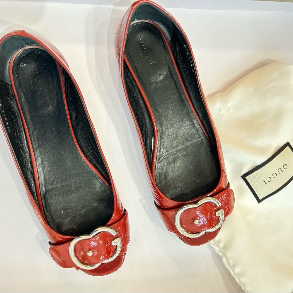 Red patent leather flats